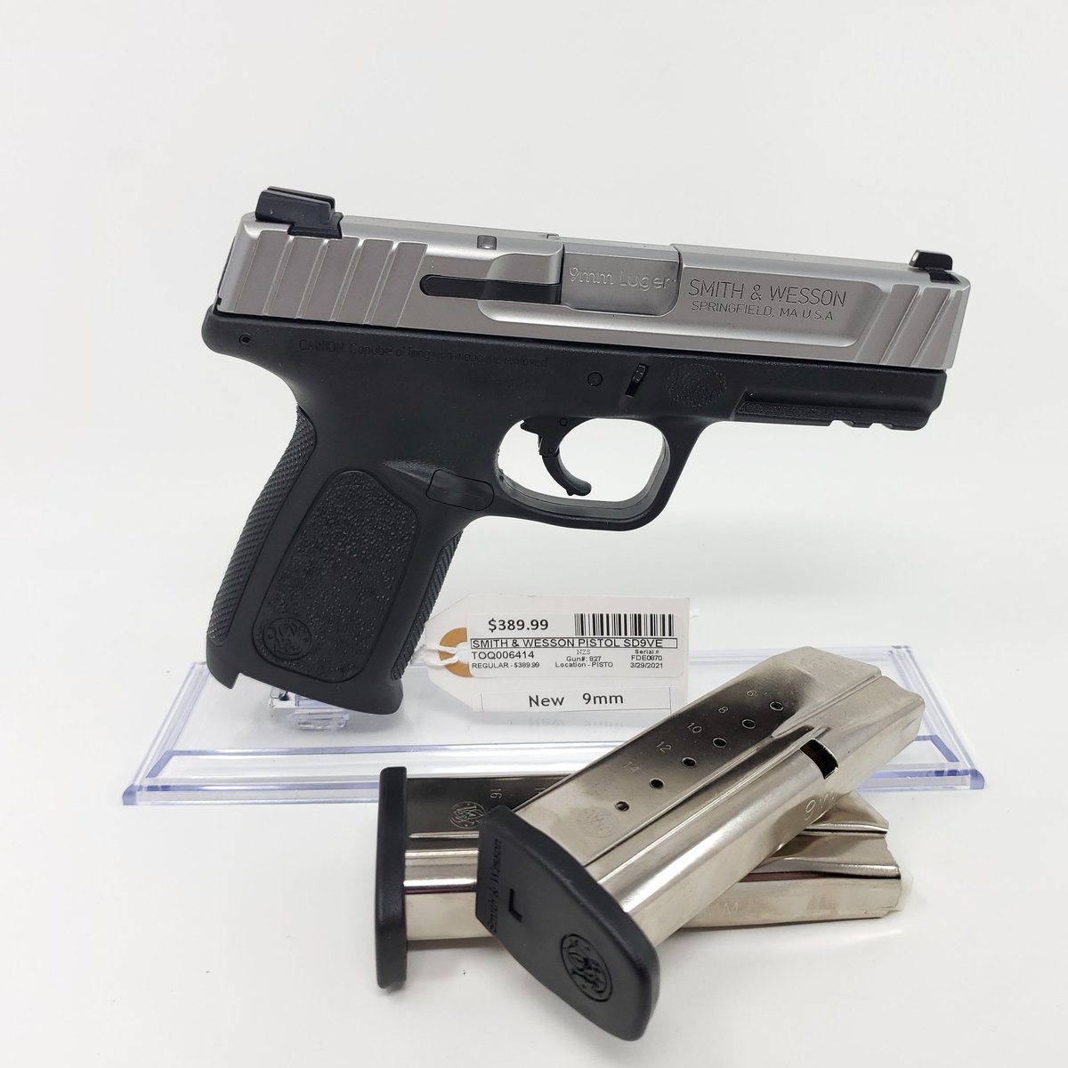 TopGunPawn's tweet photo. [9mm] Smith &amp; Wesson SD9VE Pistol!
•
Condition: Factory New
Type: Pistol
Caliber: 9mm
Capacity: 16+1
Extras: 2 Magazines, Factory Box, Owner's Manual, Safety Features, and Gun Lock!
#smithandwesson #sd9ve #9mmpistol #9mm #pistol #pewpewpew 
•
Item: # 6414
Price: 👉 [ $389.99 ] https://t.co/rmvh76QWo9