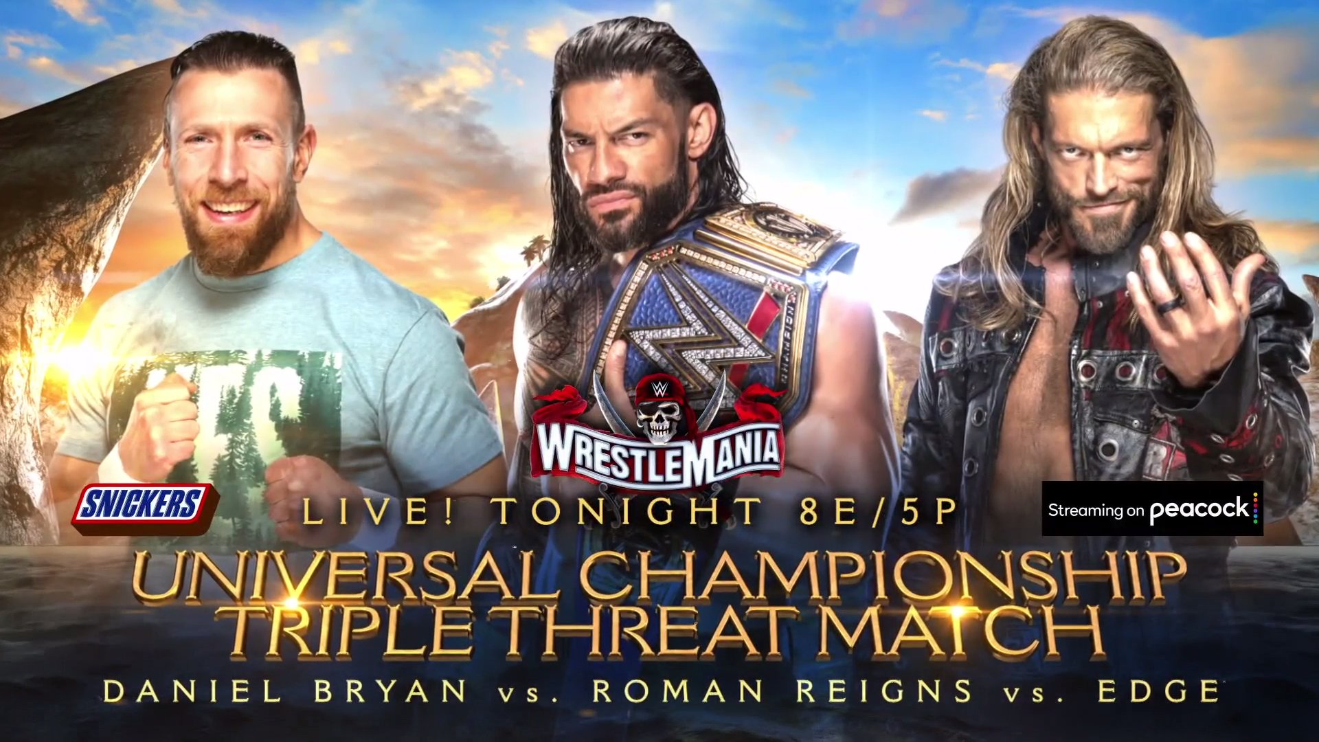 Daniel Bryan took on Edge and Roman Reigns in a triple threat title fight at WrestleMania 37. (WWE)