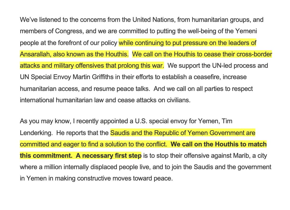 Even as UN noted zero fuel was being allowed into Hodeidah, Sec. Blinken said the Saudis were “committed and eager” to find a solution, inculpated only Houthis for prolonging war, and said Houthi deescalation a “necessary first step” for peace. (9/x)  https://www.state.gov/secretary-antony-j-blinken-at-the-2021-high-level-pledging-event-for-the-humanitarian-crisis-in-yemen/