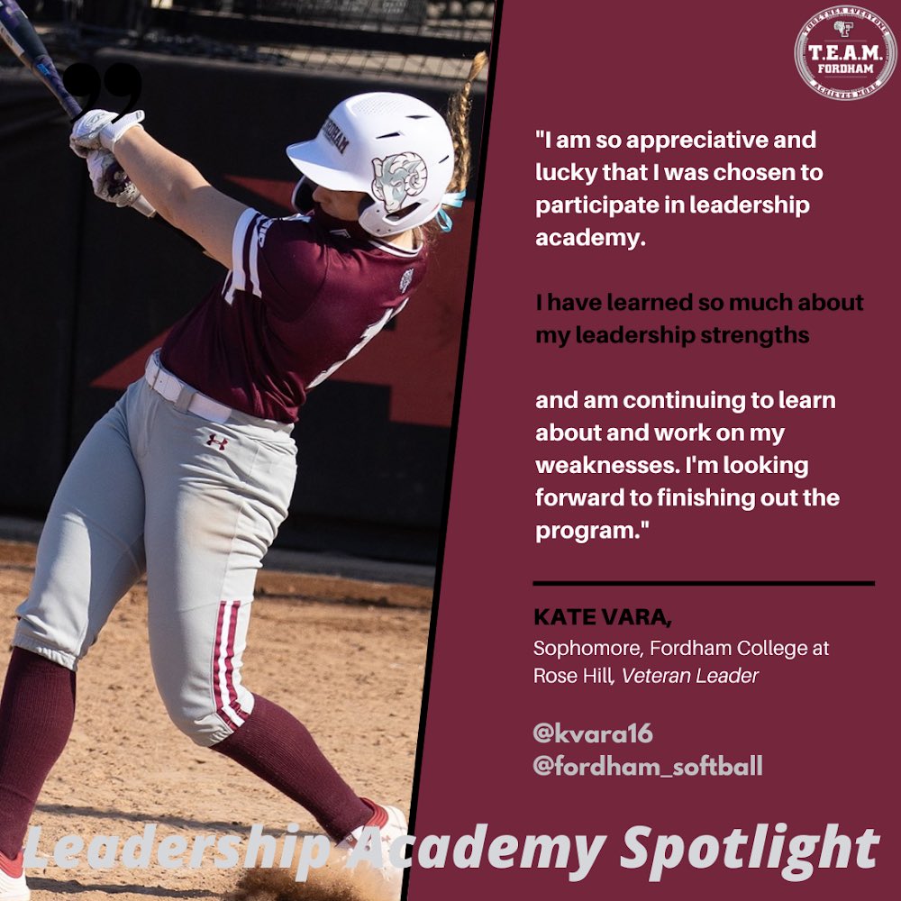 Leadership Academy Spotlight - Kate Vara⁣
⁣
Kate Vara, sophomore softball player, continues to build her leadership skills as a Veteran Leader. Thank you Kate for being a fantastic leader in the Fordham community.