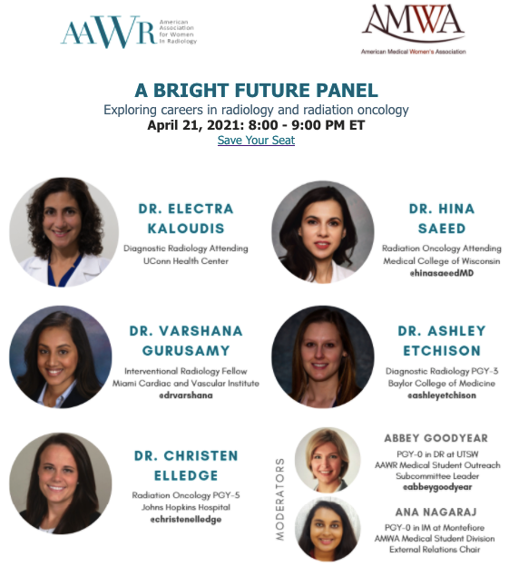 AAWR_org's tweet photo. Interested in learning more about careers in radiology &amp; radiation oncology?  Sign up today for our webinar April 21, 2021, 8PM ET! @futureradres #medstudents #RadXX #RadEd https://t.co/ZGZogf3Vsl