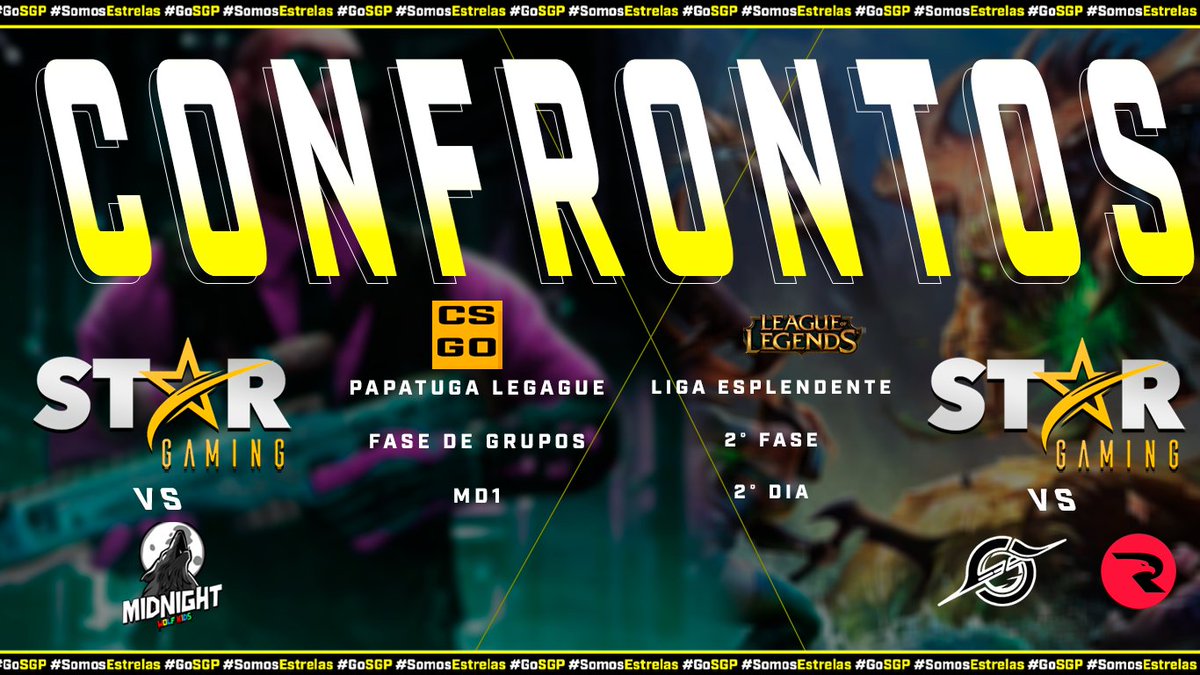 StarGamingBR_'s tweet image. Temos dois jogos importantíssimos hoje!

No LoL, Time A jogará contra @SPC_gg e o Time B contra a @ravenesportsbr as 20 horas, ambas MD2!

E no CS:GO, teremos mais um jogão contra a "MidnightWolfs Kids" as 22 horas pela "Papatuga League!

#GoSGP ✨
#SomosEstrelas ⭐️