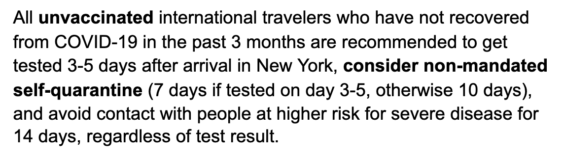 MarkLevineNYC's tweet photo. Deep in the fine print of the new travel guidance NY State quietly issued this weekend...    

==> *Unvaccinated* international travelers are no longer required to quarantine upon arrival to the state. 

What is the public health rationale for making this change now?? https://t.co/1RSu7FqDxS