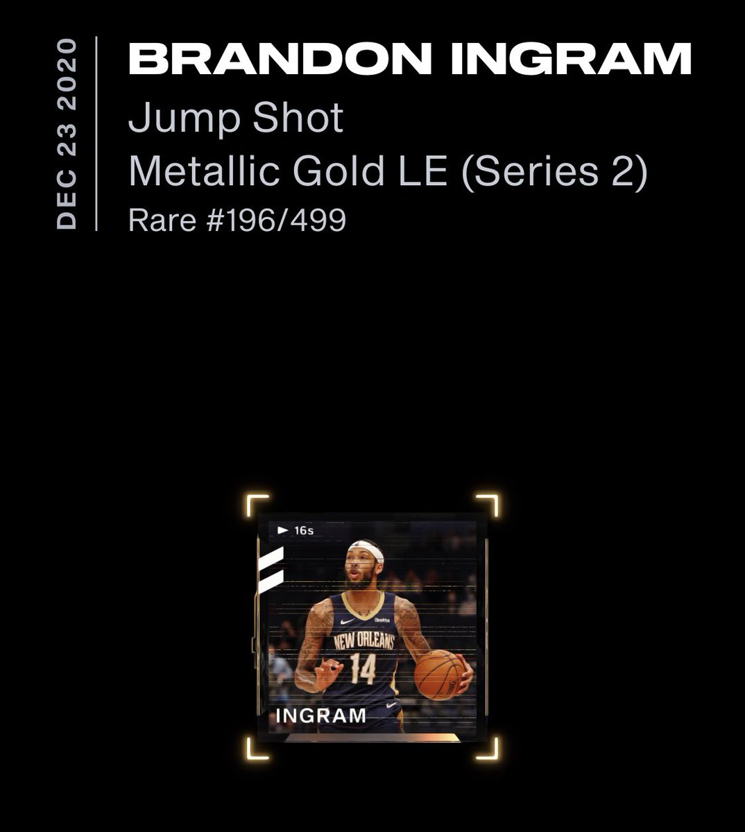 🏀 NBA TOPSHOT GIVEAWAY🏀

🥇Follow me
🥈Retweet this

...that’s it. Hopefully win a Brandon Ingram Metallic Gold LE #196/499 Rare 

✨random winner in 48 hours✨