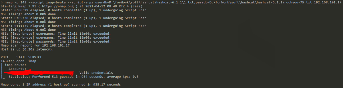 winstrool's tweet photo. #Nmap as a brute-force tool in the #Pentestit lab, got it faster than hydra and patator
nmap -p 143 --script imap-brute --script-args userdb=/path/user.txt,passdb=/path/pass.txt 192.168.101.17

#Testlab #webhack #PenetrationTools #whitehack #websecurity https://t.co/5AESeFWsxu