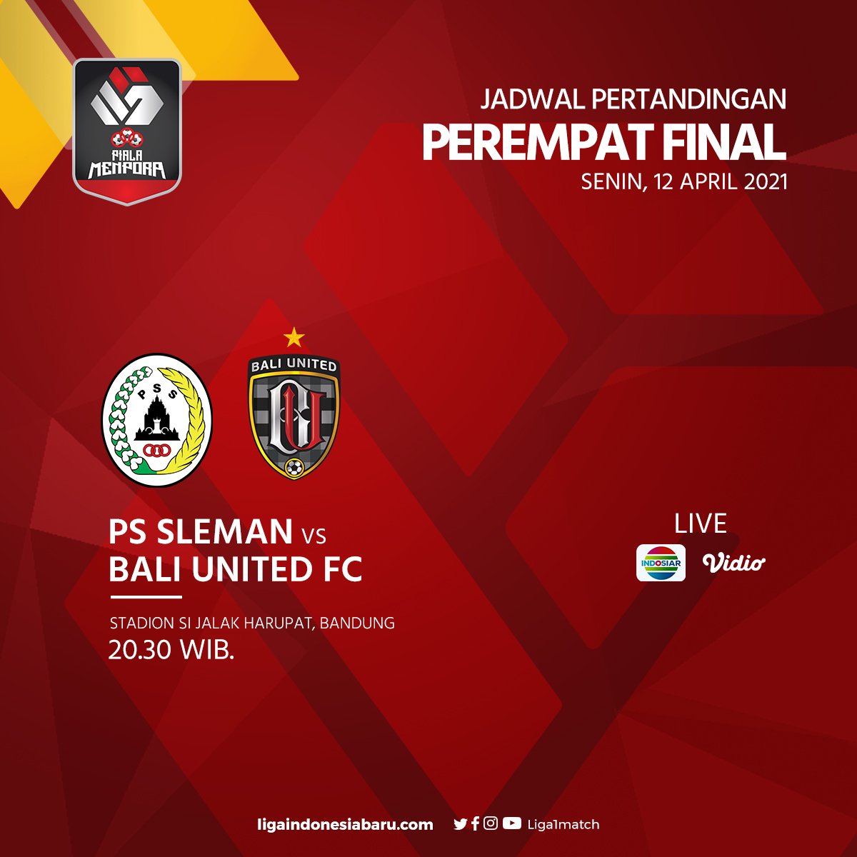 Liga 1 Indonesia On Twitter Jadwal Pertandingan Babak Perempat Final Piala Menpora 2021 Hari Ini Senin 12 4 Pialamenpora2021 Dukungdarirumah S T Co E1fhg8e4zn Twitter