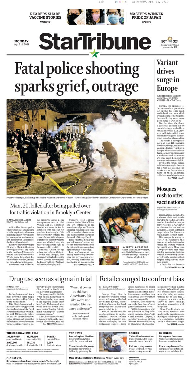 mees_greg's tweet image. The final edition front page of Monday's @StarTribune redrawn late this evening by @Stacie_kam.