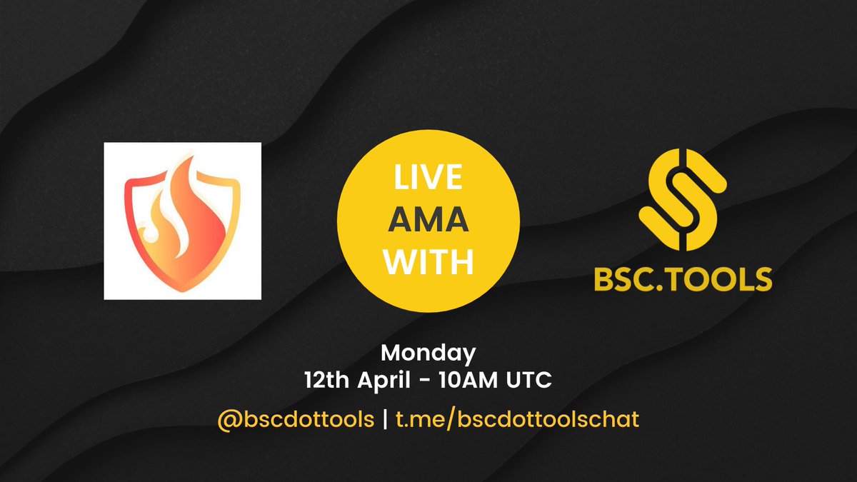 BSC.Tools (@bscdottools) on Twitter photo Soteria AMA with BSC.Tools
We're pleased to announce that we'll be hosting an AMA with <a href="/SoteriaFinance/">SoteriaMutual🛡️</a>!
🗓️ Date: April 12th (Mon) at 10AM UTC
📍 Venue: t.me/bscdottoolschat
💰 Prize Pool: $100 BUSD
Prepare your questions everyone 🎉 Soteria AMA with BSC.Tools
We're pleased to announce that we'll be hosting an AMA with <a href="/SoteriaFinance/">SoteriaMutual🛡️</a>!
🗓️ Date: April 12th (Mon) at 10AM UTC
📍 Venue: t.me/bscdottoolschat
💰 Prize Pool: $100 BUSD
Prepare your questions everyone 🎉