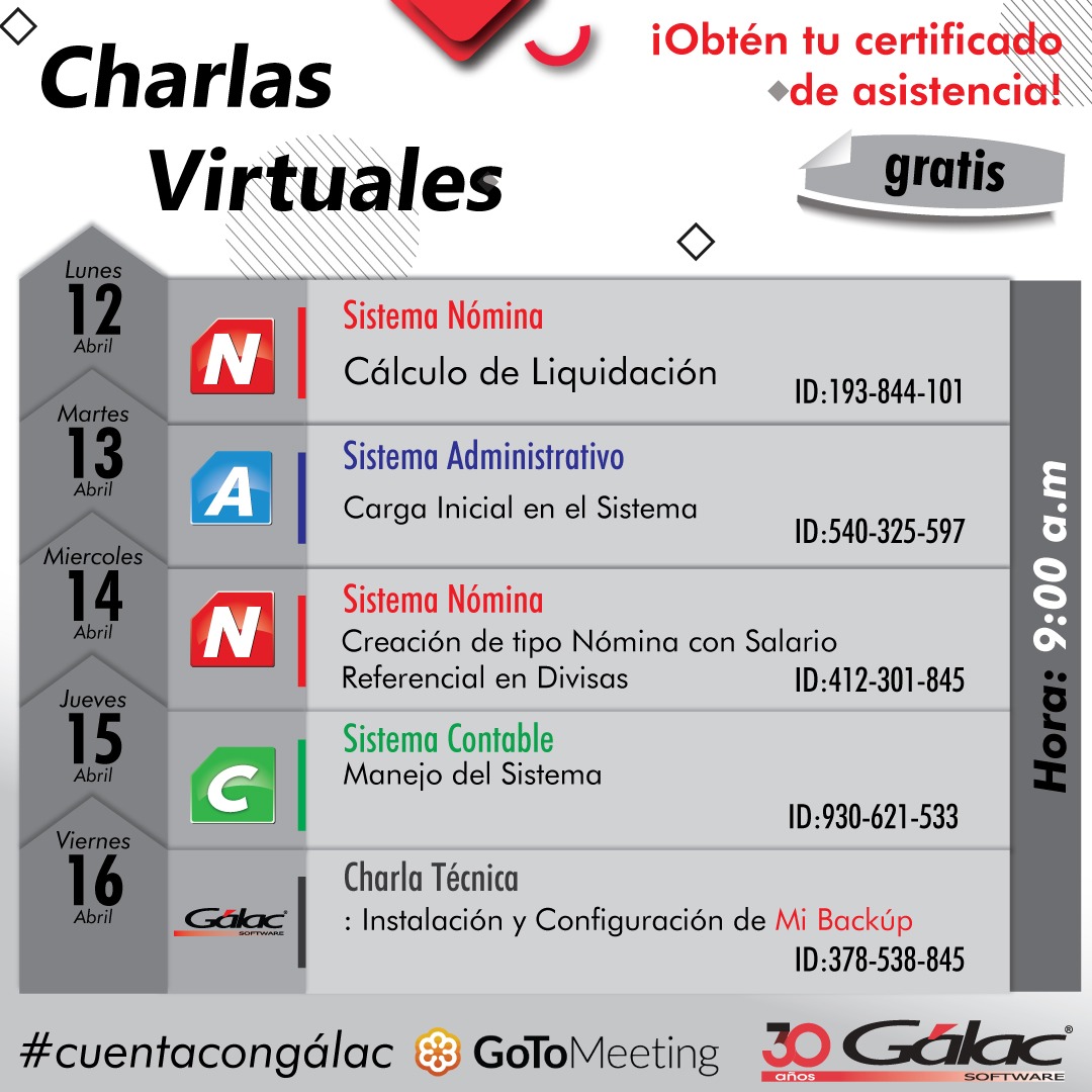 icyasgalac's tweet photo. Charlas Virtuales Gálac 12 al 16/04/2021
12/04 https://t.co/mPUYfSL2Sy
13/04 https://t.co/3XPAbTVqHh
14/04 https://t.co/fzsPnA2JM7
15/04 https://t.co/uNb9z3pFez
16/04 https://t.co/lY81oZ7FE9
#softwarecontable
#softwareadministrativo
#softwarenomina
#cuentacongálac
#ccpdistrito https://t.co/JWufJq4NOt