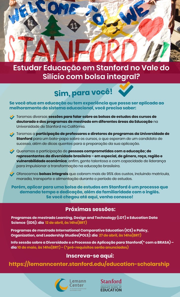 Junte-se a nós amanhã para 

Infosessão: Mestrado em LDT e EDS da Escola de Educação em Stanford

lemanncenter.stanford.edu/education-scho…