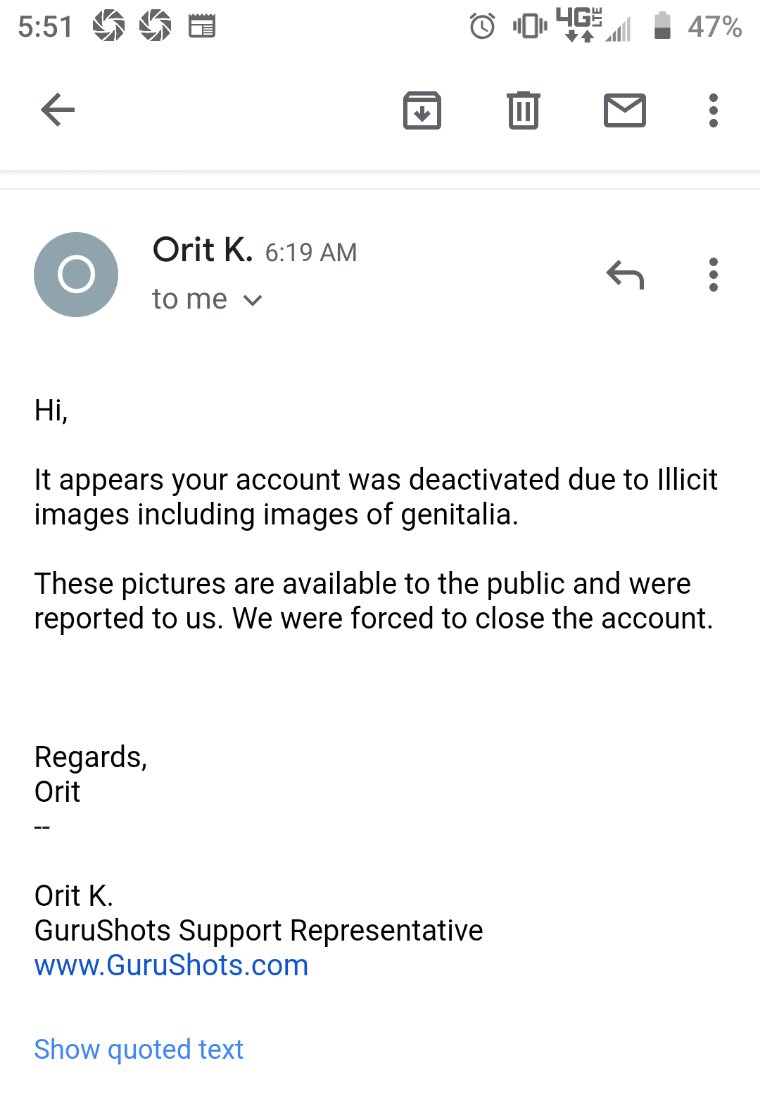 Coltdick2's tweet photo. @GuruShots Mine were probably *content violations* because some clown who is oblivious reported it.....too bad I'll never know which photos were illicit..... https://t.co/Ge7IVQe5we