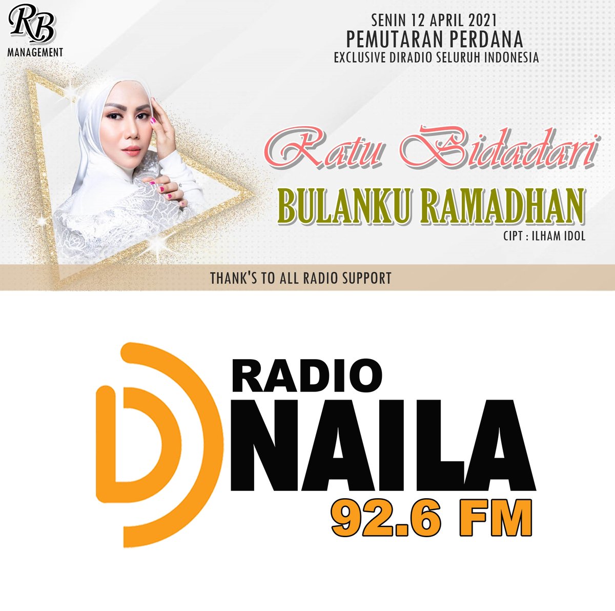 PEMUTARAN PERDANA 
Serentak di radio2 Se-indonesia
Senin, 12 April 2021

“  RATU BIDADARI - BULANKU RAMADHAN "
Cipt : Ilham Idol
Genre : Pop Religi
Label : RB Management

Instagram  : @ratubidadarinew
Facebook  : Ratu Bidadari
Twitter   : <a href="/DennyPromotion/">DAZ RADIO PROMOTION</a>
DennyPro AZ Zayyadi