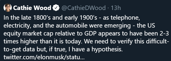 Many people might have seen this tweet yesterday.I am sure a lot of people spent time to digest it & debunk it as it is obviously a very wrong statement.Spoiler, it's 5-10 times bigger now than then.Here is a THREAD.  https://twitter.com/CathieDWood/status/1381230136918433792