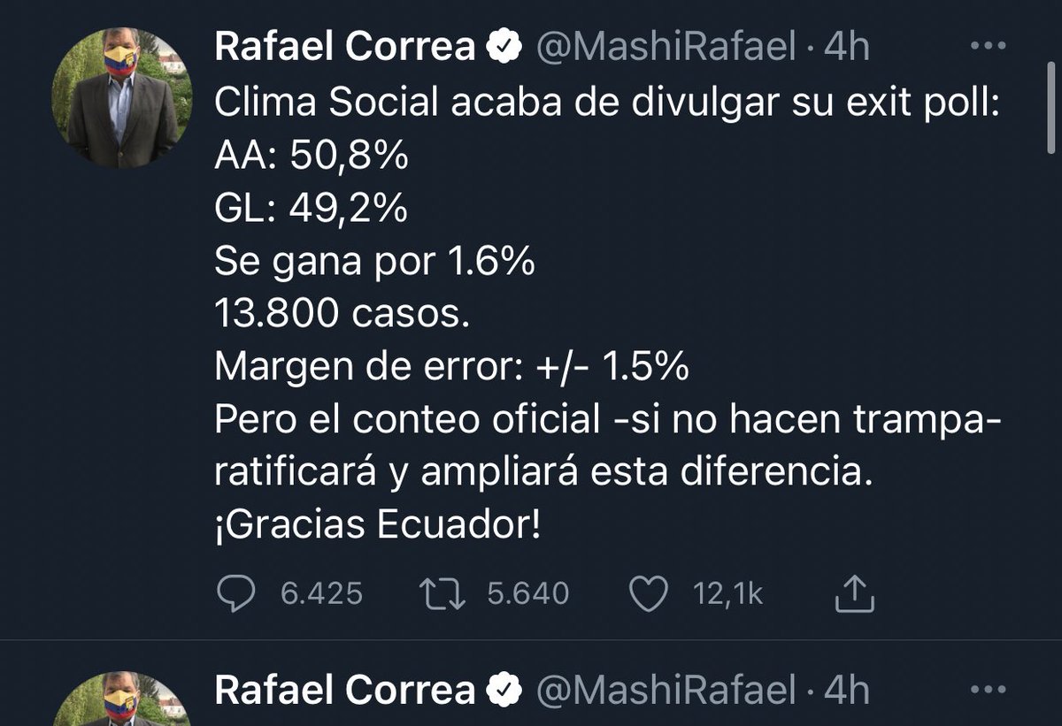 Qué pasó <a href="/MashiRafael/">Rafael Correa</a> se te fue el internet? Hace 4 horas que no dices nada.