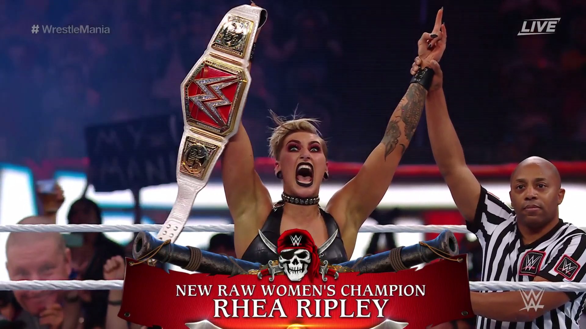 Rhea Ripley won the RAW women's championship from Asuka at WrestleMania 37. (WWE)