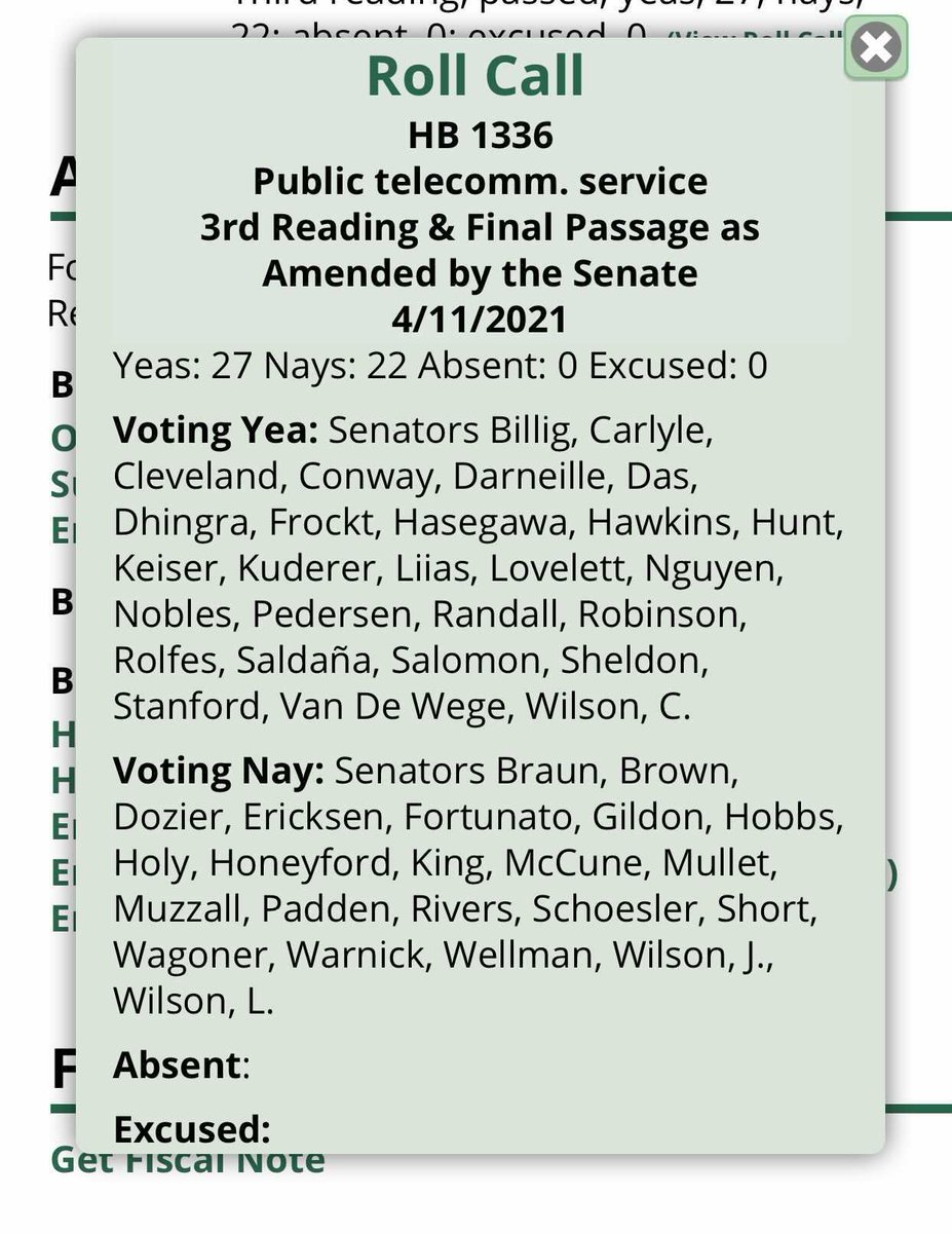 You can see the final vote and the full history of this bill here .... can't wait till  @GovInslee signs this into law. NEXT --- need  @RepJayapal  @SenatorCantwell  @PattyMurray to please ask the FCC to be public broadband champions, too.  https://app.leg.wa.gov/billsummary?BillNumber=1336&Year=2021&Initiative=false