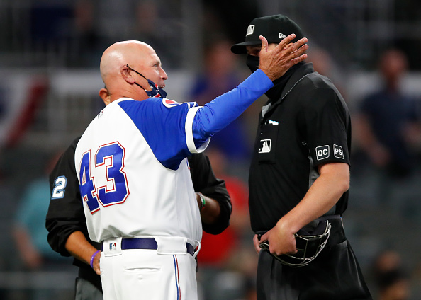 ZachKleinWSB's tweet photo. Braves pitcher Drew Smyly on end of game:

It's embarrassing. Why even have replay.
there are 5 different angles.. it's clear (he was out) https://t.co/yU0xJkFDSK