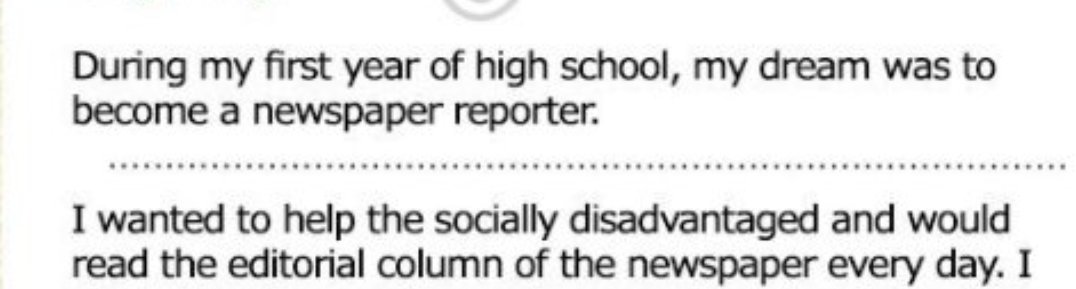 So, Jin's dream was to be a newspaper reporter back in his first year of high school and he wanted to help the socially disadvantaged and he would read the editorial column EVERY DAY! 