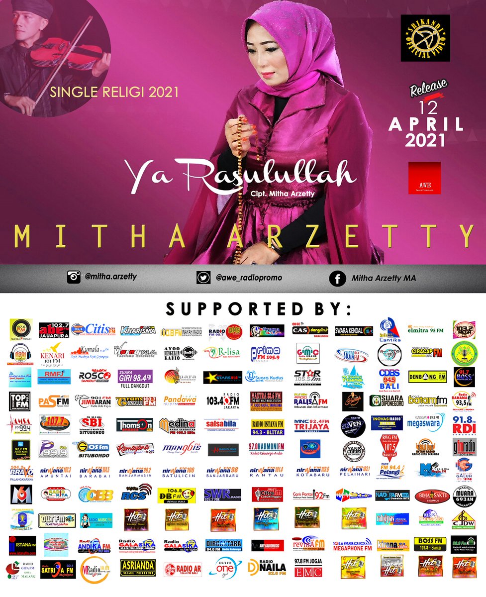 NailaRadio's tweet photo. PEMUTARAN PERDANA 
Serentak di radio2 Se-indonesia
Senin, 12 April 2021

MITHA ARZETTY - YA RASULULLAH

Penyanyi : Mitha Arzetty 
Judul : Ya Rasululah
Ciptaan : Mitha Arzetty

@aWe_Radiopromo https://t.co/oDu3YUciLa
