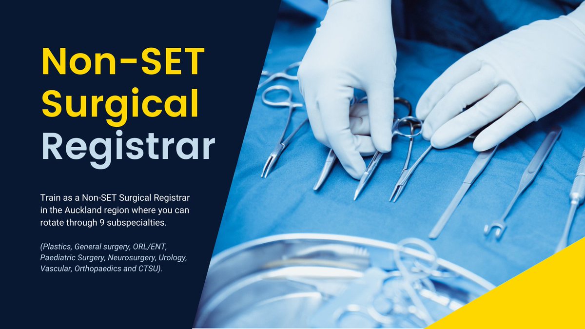 Train as a Non-SET Surgical Registrar in the Auckland region where you can rotate through 9 subspecialties. 

Click here to apply

adhbrac.taleo.net/careersection/…