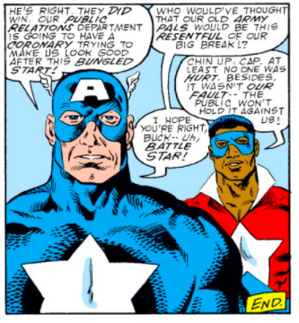 Cap and Battlestar's first public appearance goes south quickly, as their former partners crash the press conference and out John Walker as the new Captain America. Things would only get worse for him from there on out.