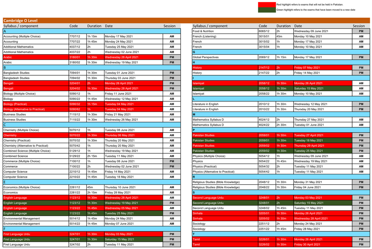 TaughtWareEdu's tweet photo. Cambridge (CAIE / CIE) May-June REVISED O Level timetable for Pakistan (8 April 2021)

#edutwitter #cancelcieexams2021 #cancelexamspakistan2021 https://t.co/PmjCKIsTez