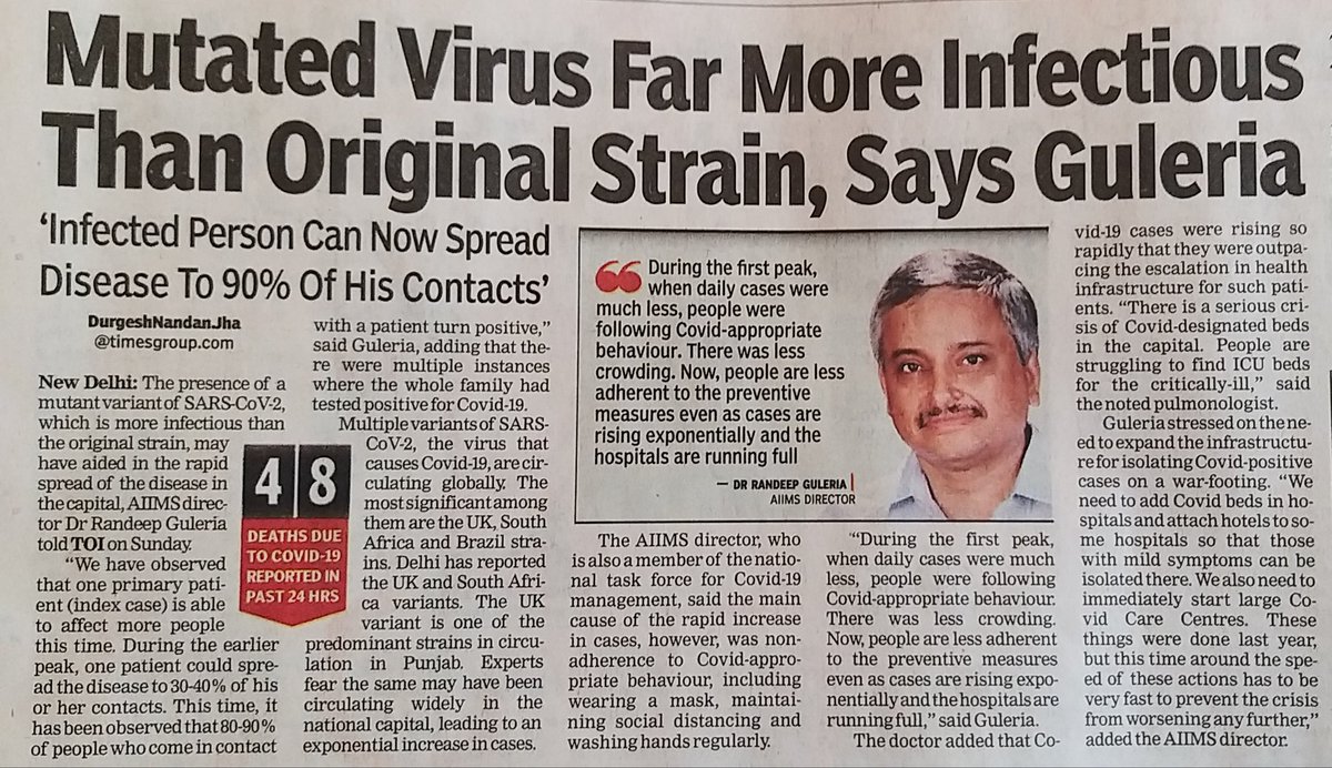 27. Updated 12/4/21: 'Upto 90% of contacts of Covid cases turn positive themselves.' Overwhelming clinical evidence across India from numerous doctors indicates the drastically higher transmissibility of whatever strain is going around.  #MaskUp