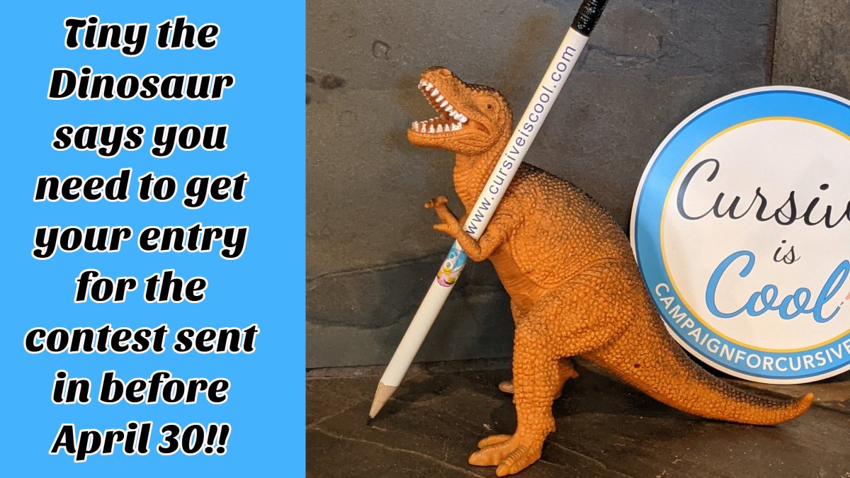 Campaign4Cursiv's tweet photo. Hey, kids in Grades 1 - 6!
You still have time to enter the Cursive is Cool® contest!
Find information and entry forms here: https://t.co/GFDg8l4kIf #cursiveiscool #handwritingmatters #cursiveconteste https://t.co/zdOBQkGJtJ