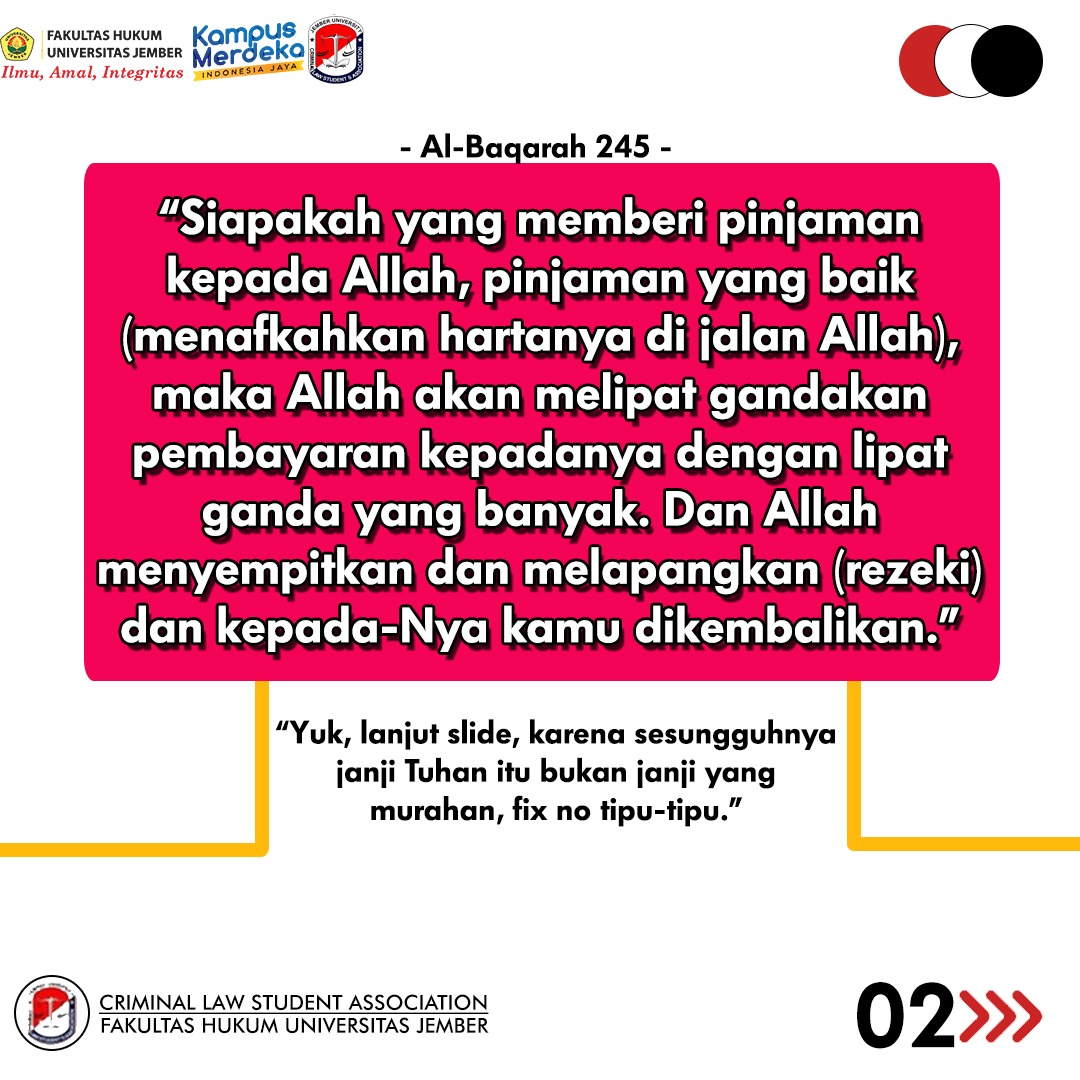 clsafhunej's tweet photo. Halo FH, UNEJ, Indonesia!
Beberapa hari lagi, umat Muslim sedunia akan memasuki bulan suci Ramadhan. Ada beragam keberkahan yang Allah SWT janjikan.
Adakah di sini yang ingin kaya raya bak Sultan? kami kasih tau infonya, supaya lekas kaya dunia akhirat
#CLSA #FHUNEJ #LawStudent https://t.co/Dg4ucCTDRC