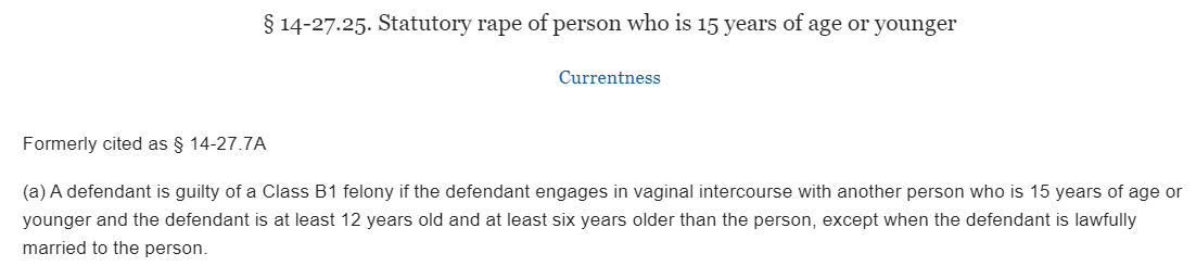 If it took place in North Carolina, however, it's still not "rape" unless the child is under 15, and the perp more than 6 years older.