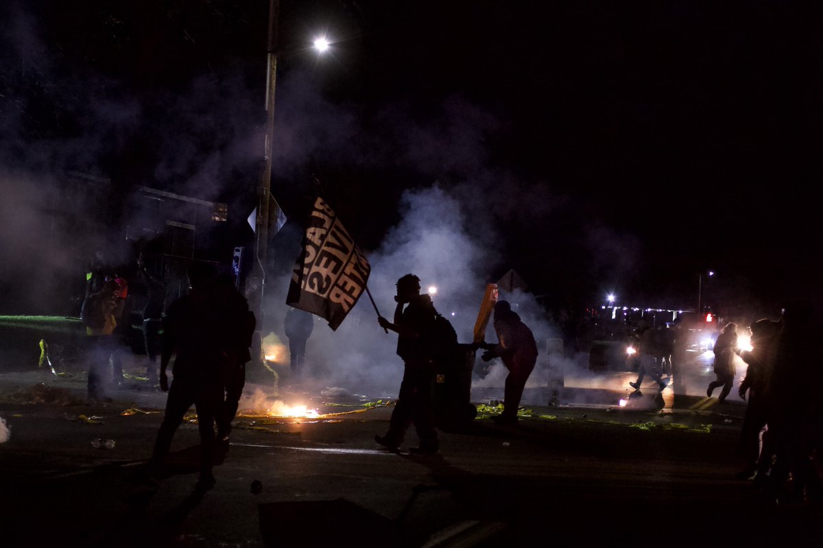 It’s tense at Brooklyn Center Police Dept. Several rounds of flash bangs and tear gas, from what I can tell