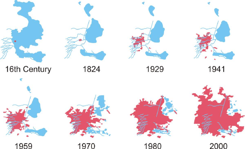 sasha_trub's tweet photo. Very clean diagram of Mexico City eating Lake Texcoco https://t.co/82S5BwnIDW