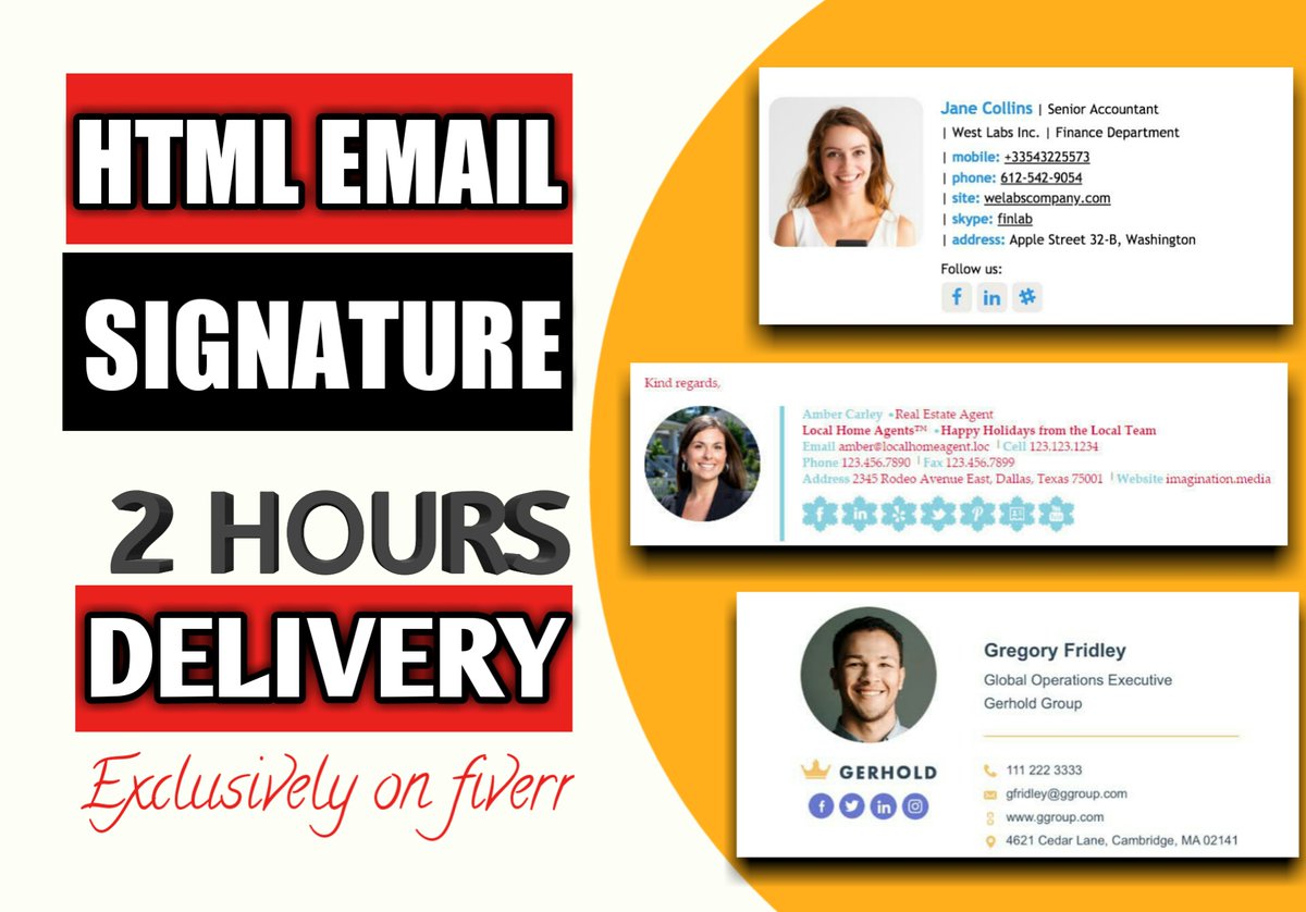 Hi,
Visit my #fiverrgigs on #fiverr where i create #professionalbrand Clickable #htmlcode Email Signature
Visit my gig -fiverr.com/rifat_akash_we…

#HTML #emailmarketing #signature #buyer #buyers #fiverrbuyers #emailsignature #card #businesscards #businesscards
