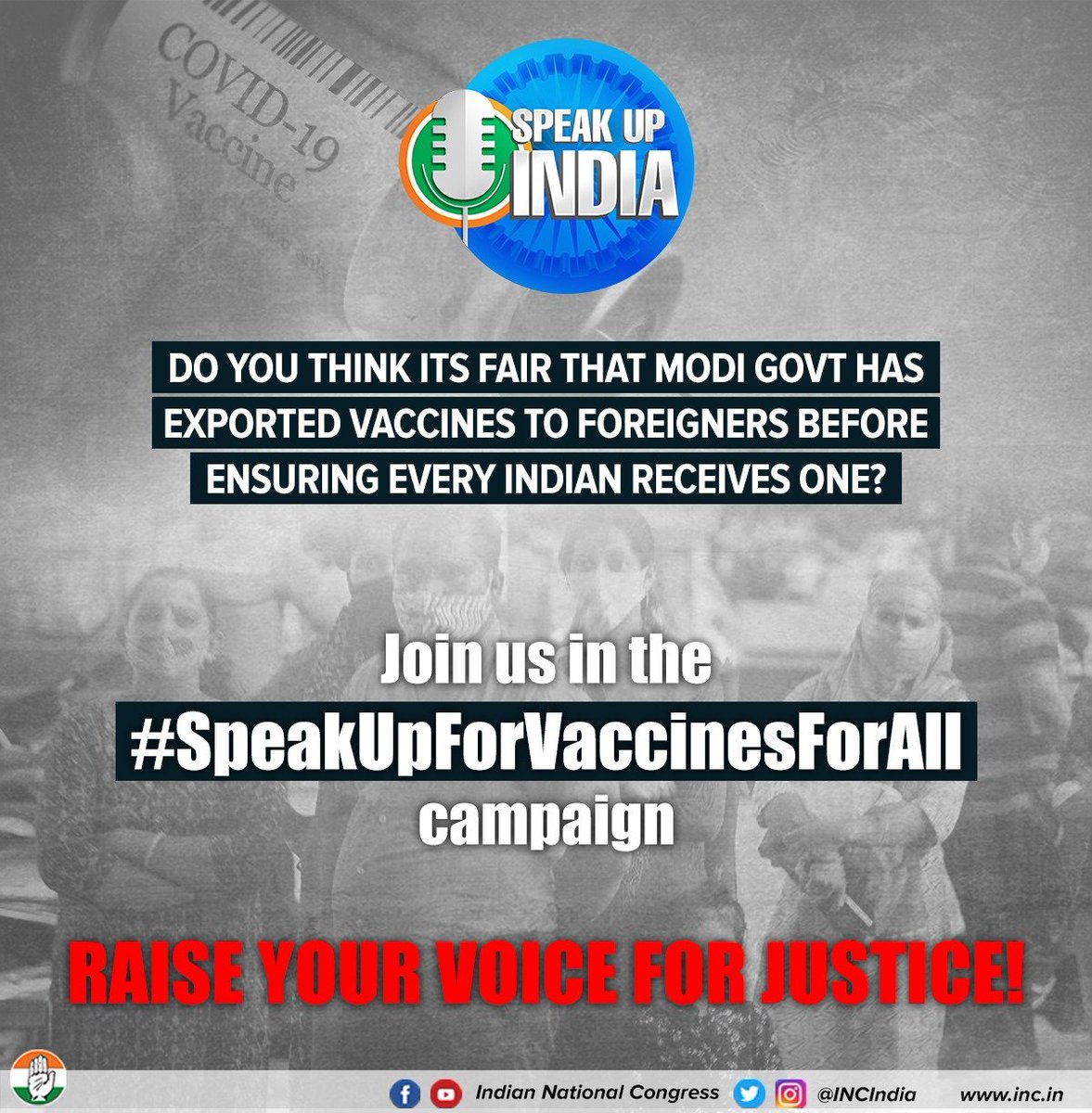 nsui's tweet photo. Do you think it's fair that Modi government has exported vaccine to foreigners before ensuring every Indian receives one?

#SpeakUpForVaccinesForAll https://t.co/ePGIDEuANV