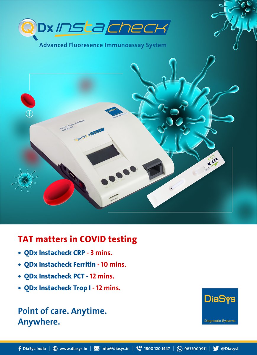 Instant reporting time enables doctors to take quick prognostic action on COVID Positive cases. 
QDx Instacheck COVID Parameters - TAT matters in COVID testing  
zcu.io/LSJu 
#diasys  #ChoosingQuality #diagnostics 
#covidmonitoring  
#timelytreatment #turnaroundtime