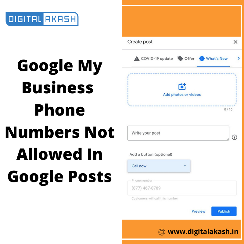 Digitalwebakash's tweet photo. Google My Business: Phone Numbers Not Allowed In Google Posts
Contact Me
Digital Akash

9901553321
info@digitalakash.in
https://t.co/dhztz2yRAE

#digitalmarketing #marketing #socialmediamarketing #socialmedia #business #marketingdigital #branding #seo https://t.co/nILy9nym6F