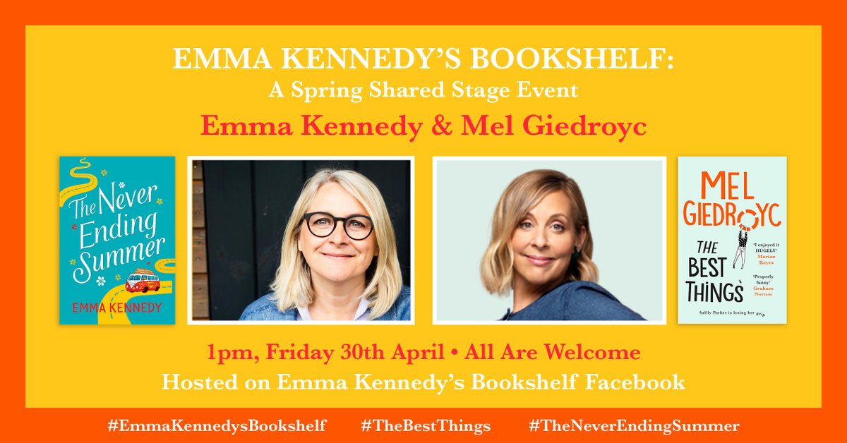 EKBookshelf's tweet photo. I am so excited to be toasting both our publications months with #MelGiedroyc on Friday, 30th April at 1pm!

Make sure to block your lunchtimes out in the diary now, and pick up a copy of Mel's new book, #TheBestThings ahead of the live Q&amp;A

https://t.co/i4TrPUSKi2 https://t.co/BpdEs1Y3N5