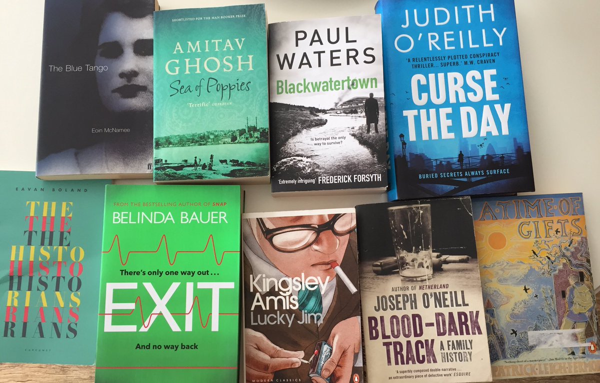 My own, Blackwatertown, got a mention, but my 7 were @mcnamee_eoin The Blue Tango @GhoshAmitav Sea of Poppies @judithoreilly Curse The Day #belindabauer Exit #KingsleyAmis Lucky Jim @JosephONeillx Blood-Dark Track #PatrickLeighFermor A Time of Gifts & some #EavanBoland poetry