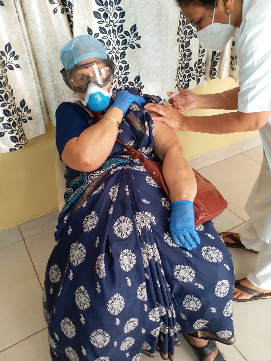 Amma after second dose of Covishield at 42 days and later at AEFI room. Please protect eyes nose & mouth properly.When going to get vaccinated . After vaccination sanitize properly & take bath with at least 30 seconds application of soap all over by timer.