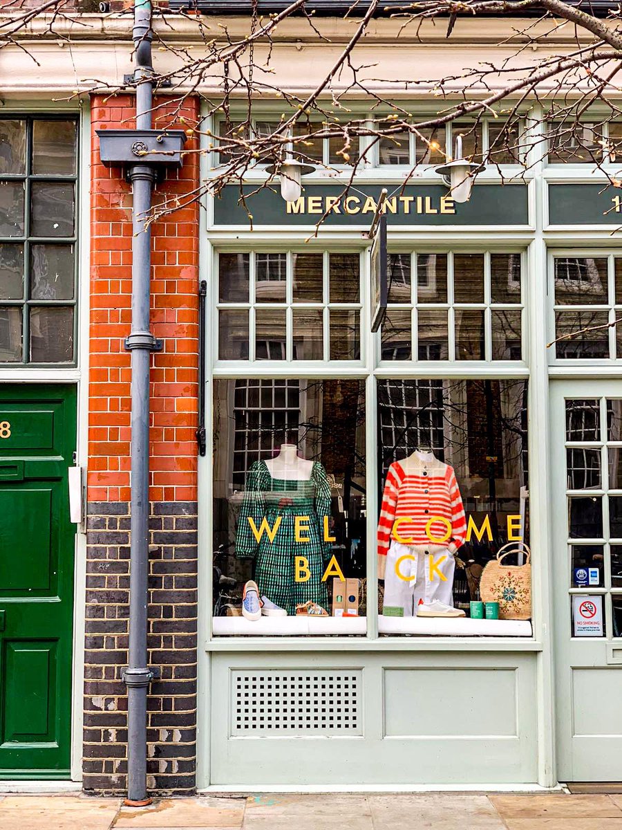 Welcome Back ❤️. As the wonderful spring window @MercantileLdn says, our retail shops are back and we couldn't be more delighted. Come and say hi, show your support and shop local. Our stallholders will also return tomorrow. #welcomeback #loveshopping #loveoldspitalfieldsmarket