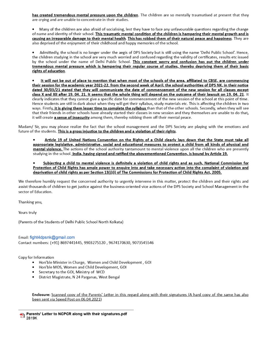 UjjalGh90741243's tweet photo. @ayan_geo @Manomita6 @KanoongoPriyank @NCPCR_ @smritiirani @DebasreeBJP The conflict between DPS Society and DPS North Kolkata creates chaos in our children's life. Please help and kindly see the email.
#fight4dpsnk
@KanoongoPriyank @NCPCR_ @smritiirani @DebasreeBJP https://t.co/uWtY0hg97y