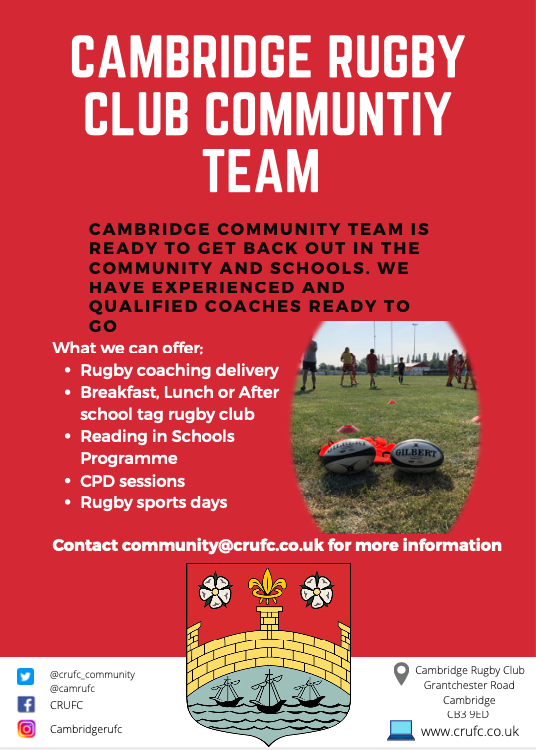 Any local schools want any sport/rugby coaching then please get in touch @camrufc @Cambslive @Cambs_PE @SouthCambsSSP @cambspborosg @BBCCambsSport
