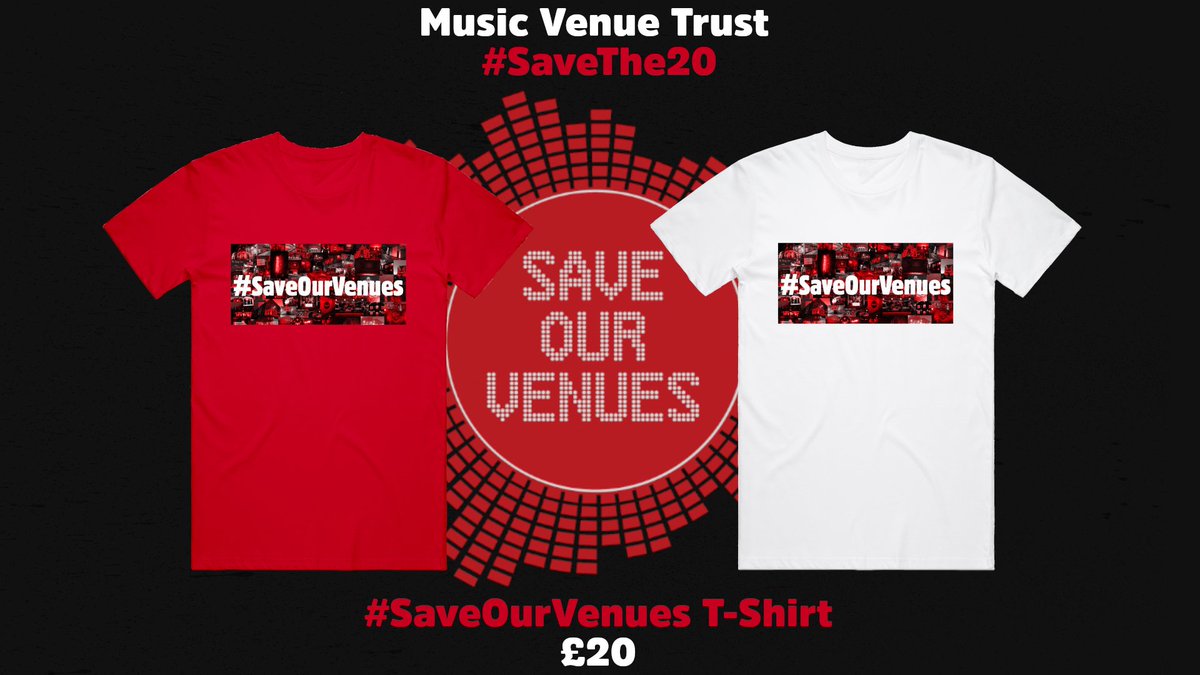 Buy merch 👉 save venues. 👕

We've paid for the production of the #saveourvenues merch so the venues that are on the Red List receive 100% of proceeds. Want to chip in to #saveourvenues? Click the link below. 
👉 crowdfunder.co.uk/mvtredalert