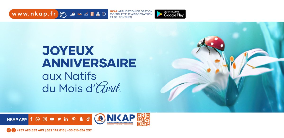 nkapsarl's tweet photo. 🥳Aujourd'hui est un jour spécial. Encore #joyeux_anniversaire🎈🎁 à tous les natifs et natives d'Avril, on les célèbre🎀🎉!!! 
😉Contactez-nous:
🤳 : https://t.co/xfENcejRXW
#joyeuxanniversaire #nkap #nkap_app #newmonth #Birthday #Anniversaire #staytuned2021 #fans #hdb #Courage https://t.co/HcNQ4NQmcV