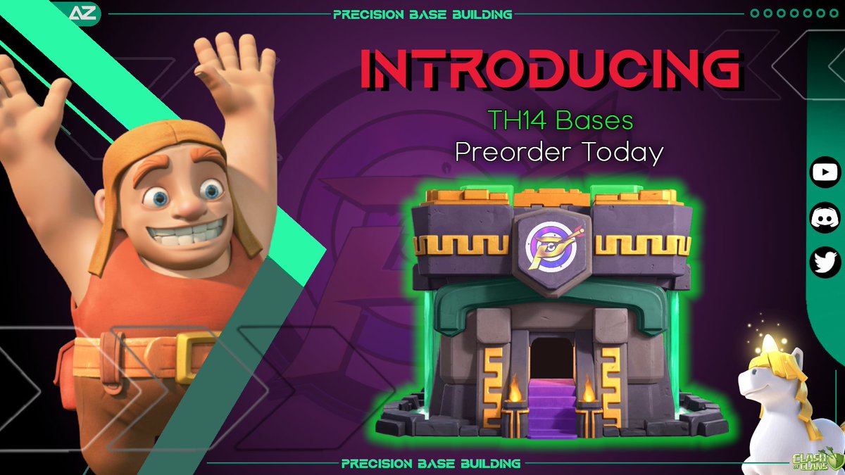 Hi everyone,
TH14 is right around the corner, and along with the new content we are starting preorders for TH14.
Any TH14 bases that are preordered before Monday, April 19th will cost $18 USD.

Preorder Includes:
Your order + an additional TH14 Legends  Base and one TH13 CWL Base