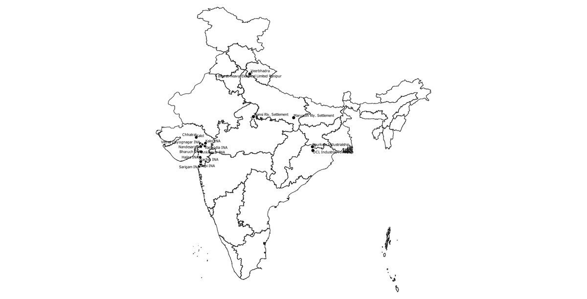 This map shows the 20+ Industrial townships (INA/ITS) that existed in 2001. Almost all are in Gujarat. The median population was only a few thousand people. In 2011, Raurkela was the biggest with a population of more than 100K, followed by BHEL Ranipur at 25K.