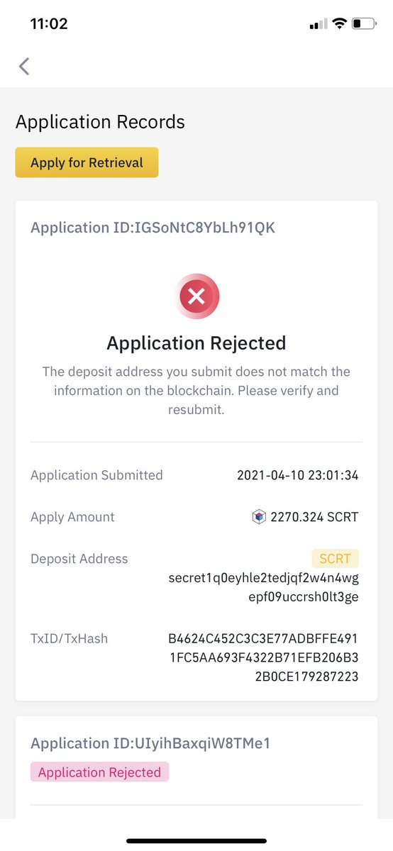 pookieish's tweet photo. @BinanceHelpDesk Please help my deposit didn’t arrive and my credit form got rejected twice. https://t.co/exg9rUG1eq
