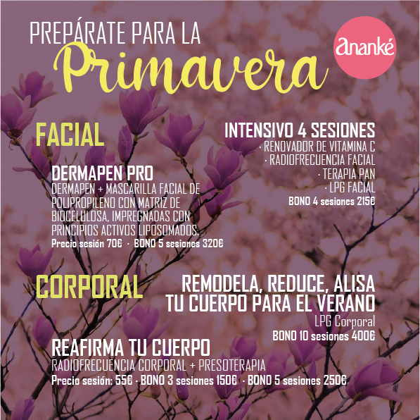 ClinicaAnanke's tweet photo. Descubre nuestras promociones y packs en tratamientos, no esperes más y prepárate para la 🌸🌼🌸primavera. 

Vistita nuestra página web➡️ https://t.co/VQ87lXcwlH para descubrir todos nuestros tratamientos o pide tu cita llamando al ➡️91 740 16 90. 
 #ananke #aravaca https://t.co/osbX6jkNXz