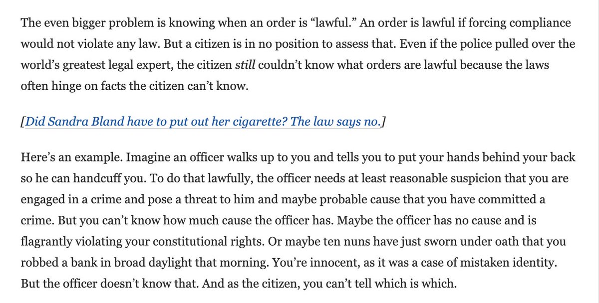 There's a lot to be said about the traffic stop of Lieutenant Caron Nazario, but one of them is that it makes this 2015 blog post unfortunately relevant again:"Sandra Bland and the 'Lawful Order’ Problem." (Given the paywall, I'll include screenshots.) https://www.washingtonpost.com/news/volokh-conspiracy/wp/2015/07/23/sandra-bland-and-the-lawful-order-problem/