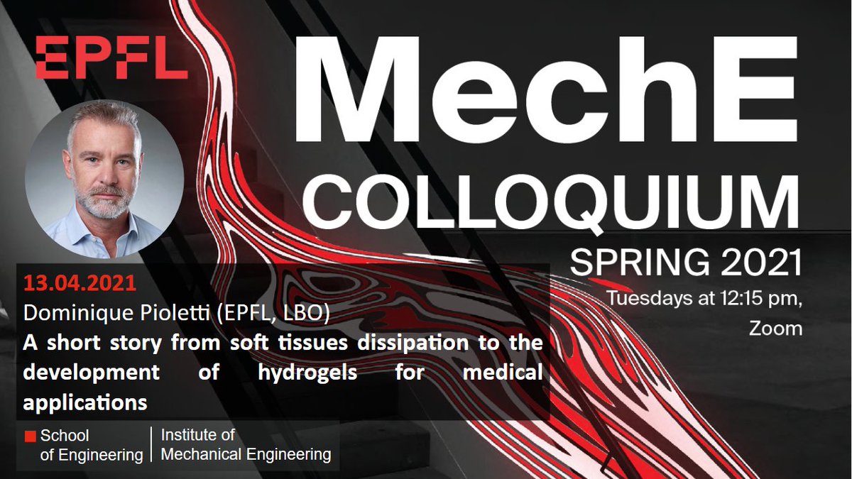 EPFL_MechE's tweet photo. Interested in #soft #tissues dissipation and #hydrogels? Join us tomorrow (Tue) at 12:15 pm GMT+2 for the #MechEColloquium talk from Prof. Pioletti presenting exciting #research from LBO Lab https://t.co/L8To7AnZMk @lbo_epfl @EPFLEngineering @EPFL_en #AcademicTwitter https://t.co/O8aVHUlh2p